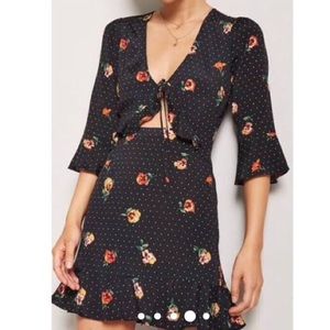Black polka dot floral open front dress